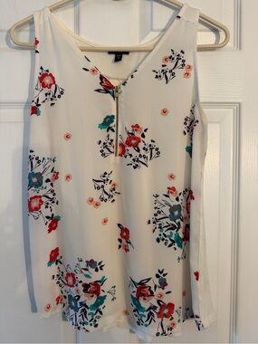Express White Floral-Print Tank Top